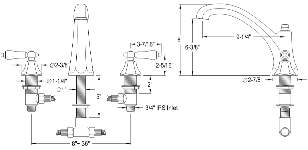 Kingston - Tub Faucets - Duchess KS432PKL Two-Handle 3-Hole Deck Mount Roman Tub Faucet