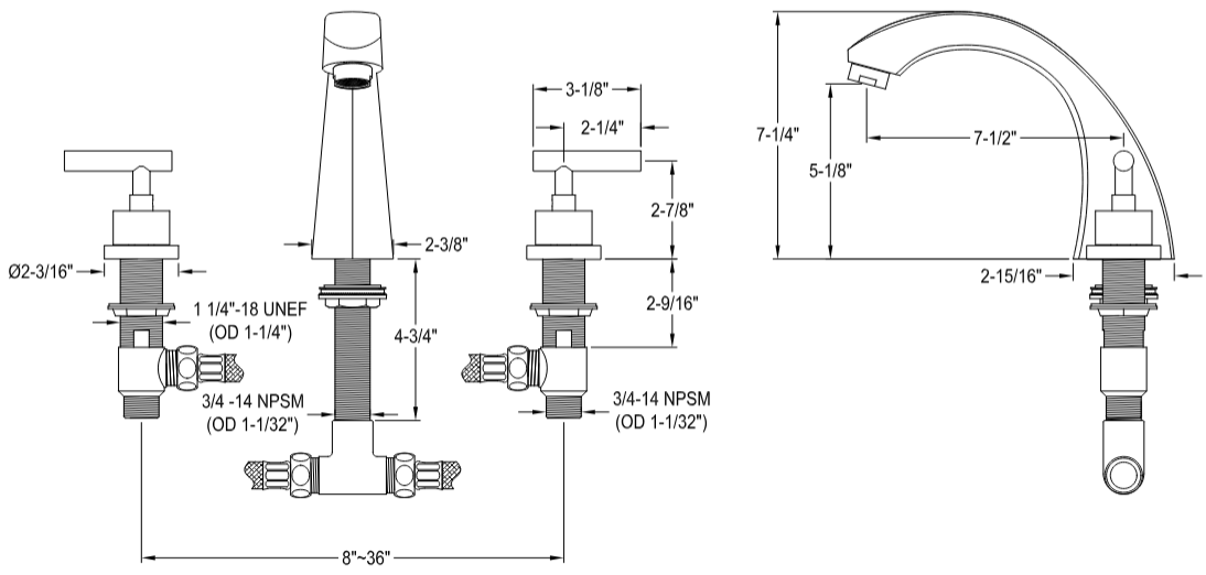 Kingston - Tub Faucets - Manhattan KS436CML Two-Handle 3-Hole Deck Mount Roman Tub Faucet