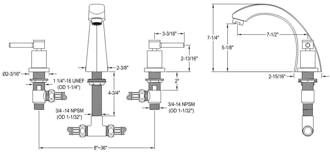 Kingston - Tub Faucets - Concord KS436DL Two-Handle 3-Hole Deck Mount Roman Tub Faucet
