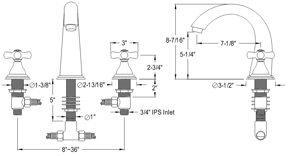 Kingston - Tub Faucets - Royale KS536PX Two-Handle 3-Hole Deck Mount Roman Tub Faucet
