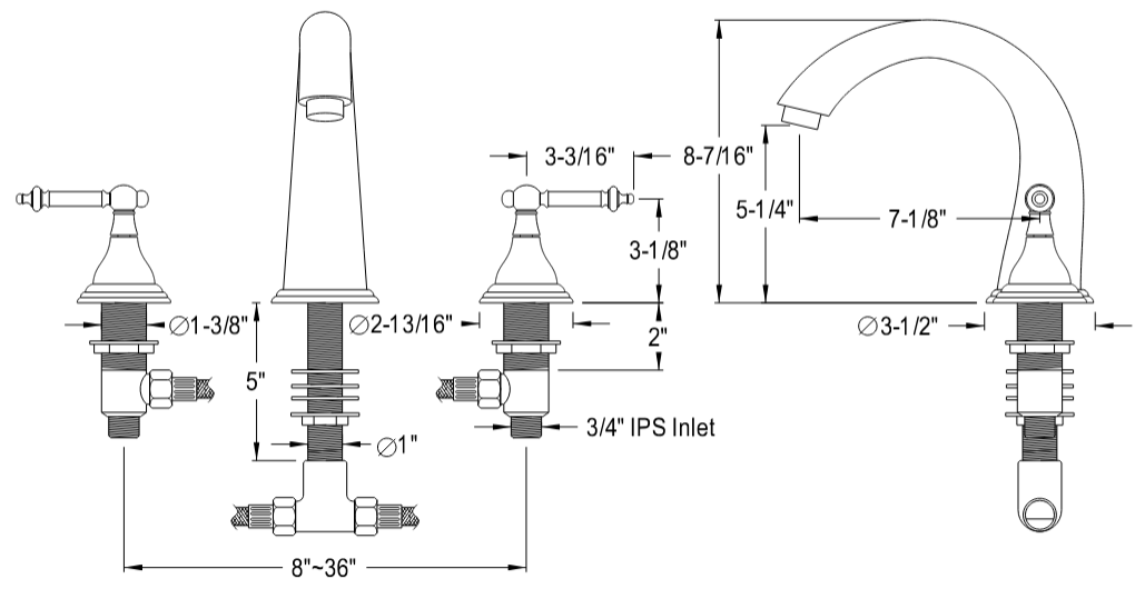 Kingston - Tub Faucets - Royale KS536TL Two-Handle 3-Hole Deck Mount Roman Tub Faucet
