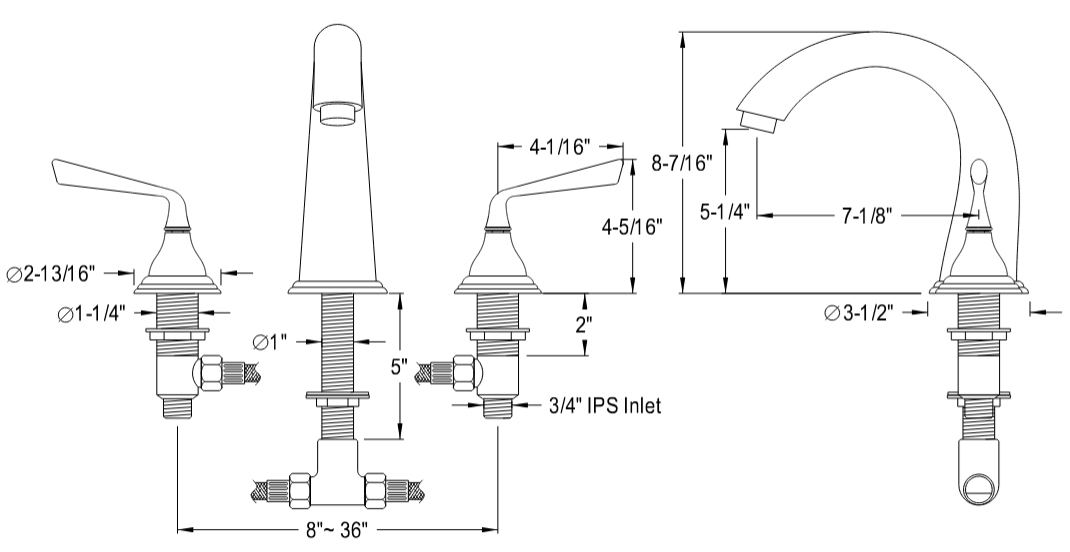 Kingston - Tub Faucets - Silver Sage KS536ZL Two-Handle 3-Hole Deck Mount Roman Tub Faucet