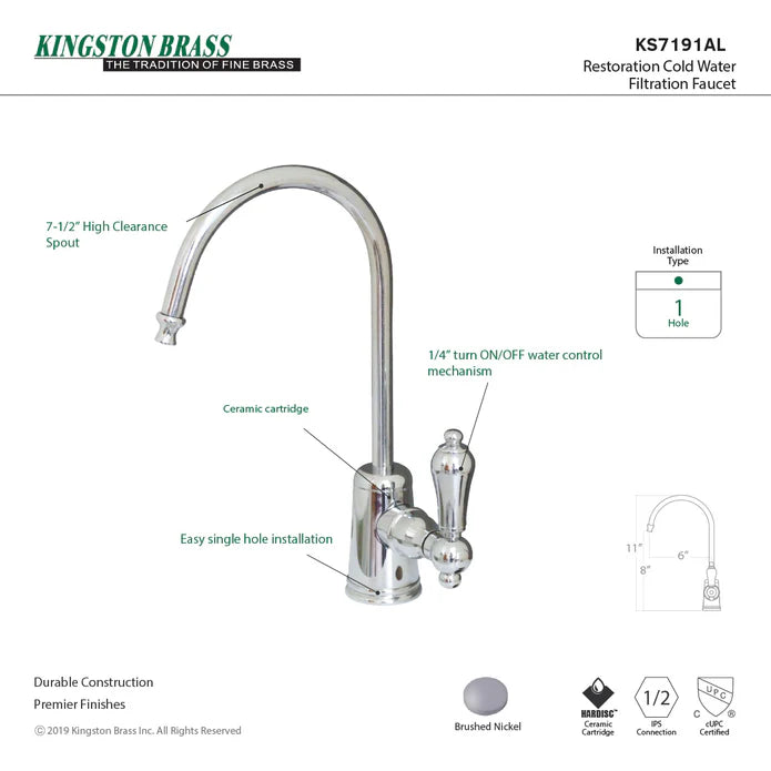 Kingston - Filtration Faucets - Restoration KS7198AL Single-Handle 1-Hole Deck Mount Water Filtration Faucet