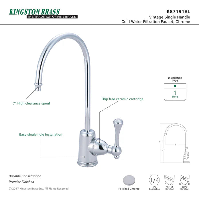 Kingston - Filtration Faucets - Vintage KS719BL Single-Handle 1-Hole Deck Mount Water Filtration Faucet