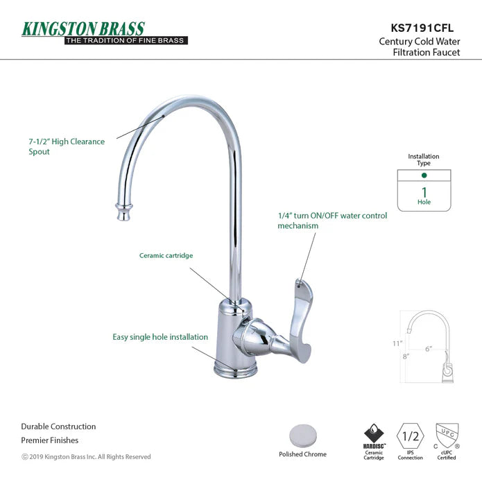 Kingston - Filtration Faucets - Century KS7191CFL Single-Handle 1-Hole Deck Mount Water Filtration Faucet