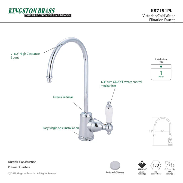 Kingston - Filtration Faucets - Victorian KS7191PL Single-Handle 1-Hole Deck Mount Water Filtration Faucet
