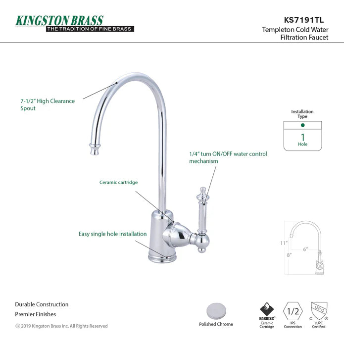 Kingston - Filtration Faucets - Templeton KS7198TL Single-Handle 1-Hole Deck Mount Water Filtration Faucet