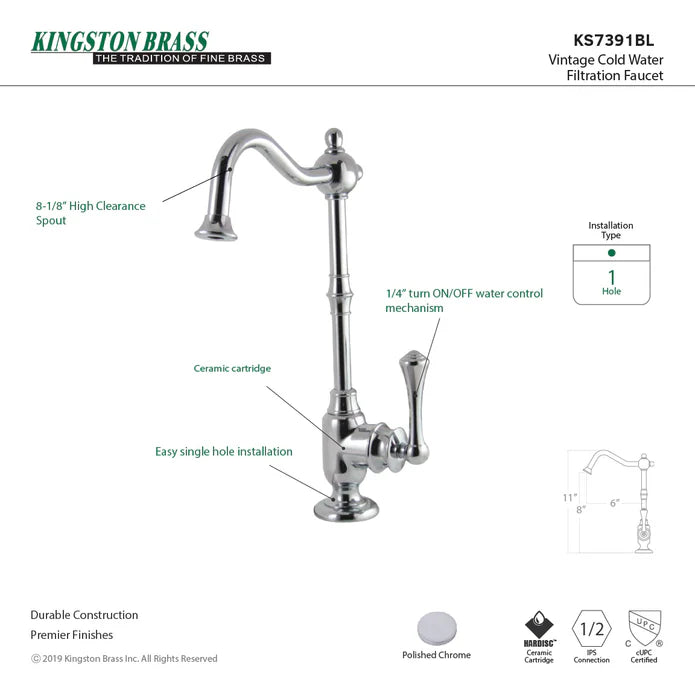 Kingston - Filtration Faucets - Vintage KS7391BL Single-Handle 1-Hole Deck Mount Water Filtration Faucet