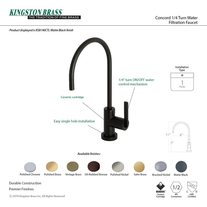Kingston - Filtration Faucets - Continental KS8191CTL Single-Handle 1-Hole Deck Mount Water Filtration Faucet