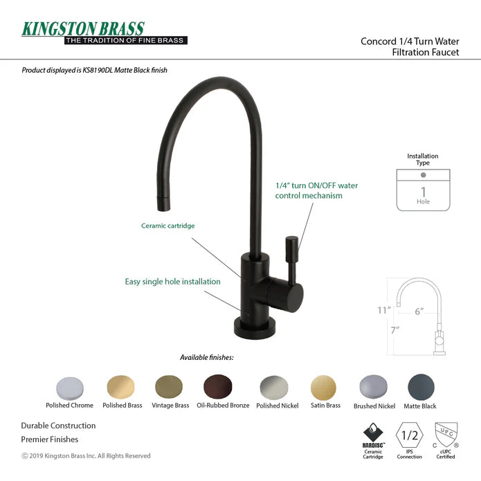 Kingston - Filtration Faucets - Concord KS8191DL Single-Handle 1-Hole Deck Mount Water Filtration Faucet
