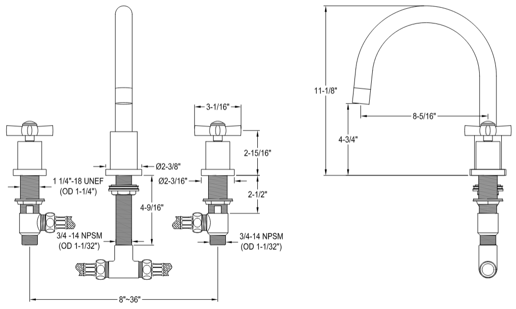 Kingston - Tub Faucets - Millennium KS832ZX Two-Handle 3-Hole Deck Mount Roman Tub Faucet