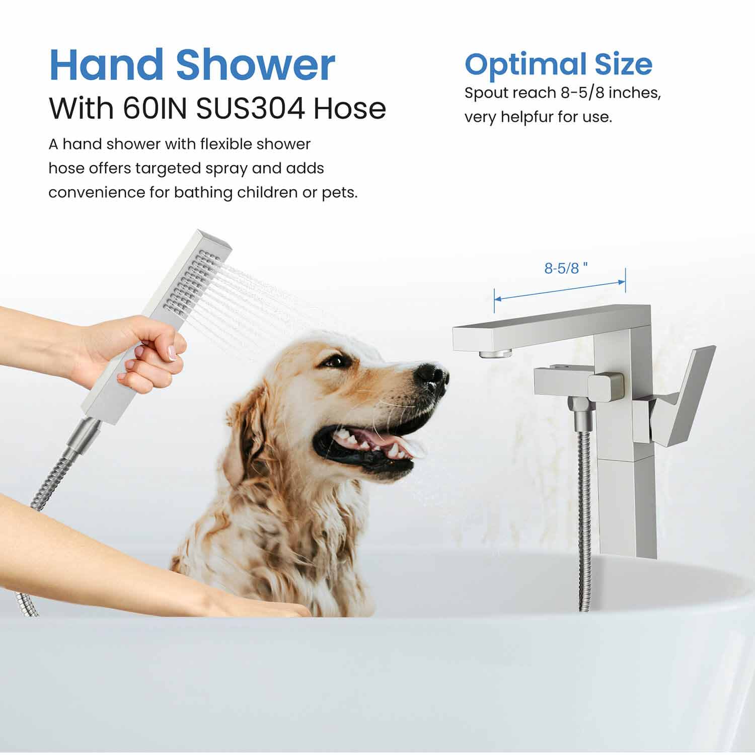 KIBI Cube Single Handle Floor Mounted Freestanding Tub Filler With Hand Shower - KTF302