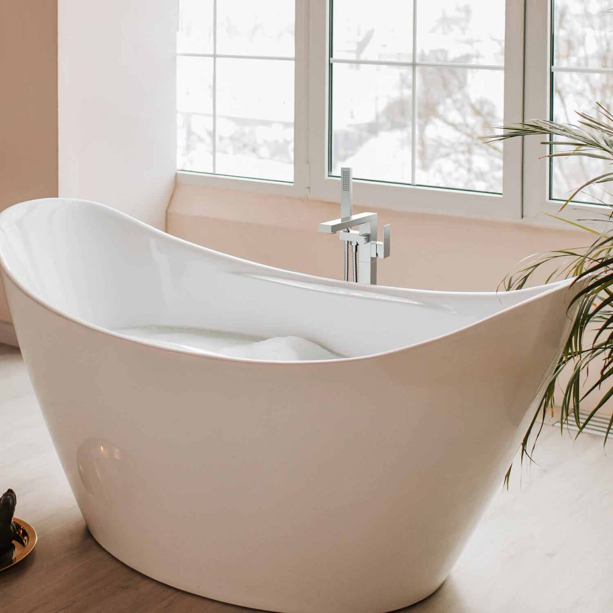 KIBI Cube Single Handle Floor Mounted Freestanding Tub Filler With Hand Shower - KTF302