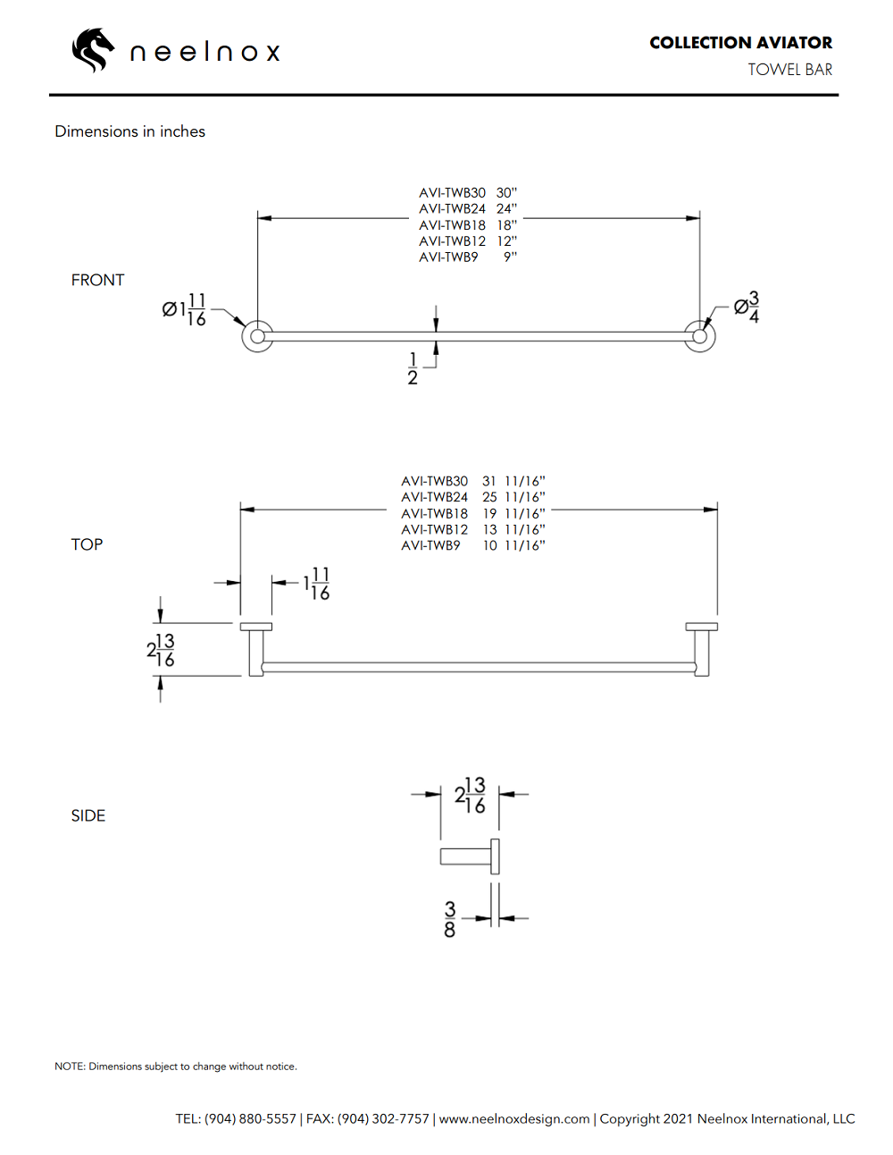 Neelnox - Collection Aviator - Tower Bar 30" - AVI-TWB30