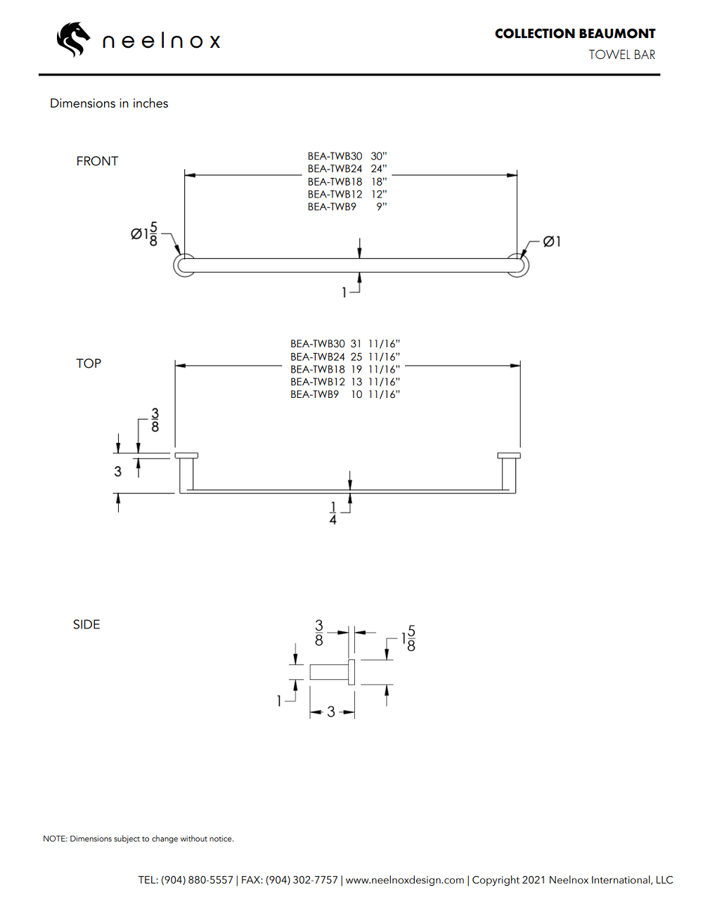 Neelnox - Collection Beaumont - Tower Bar 30" - BEA-TWB30