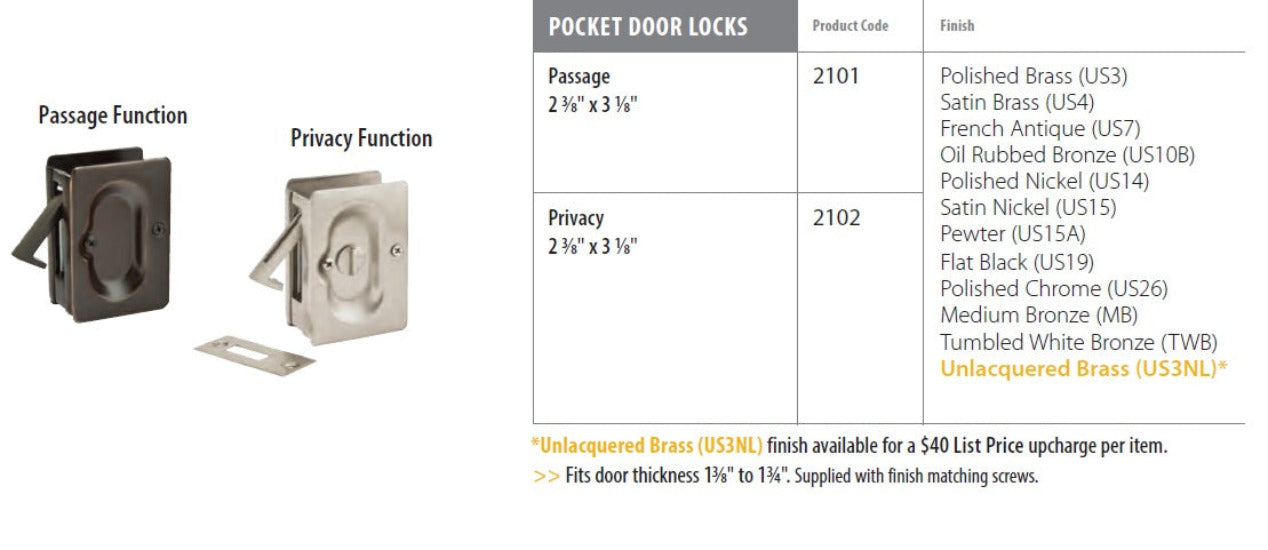 Emtek Standard Pocket Door Lock