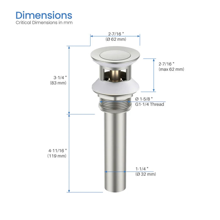 Casa Fixtures - Bathroom Accessories - Bathroom Sink Pop Up Drain Stopper Small Cover with Overflow (PW-1)