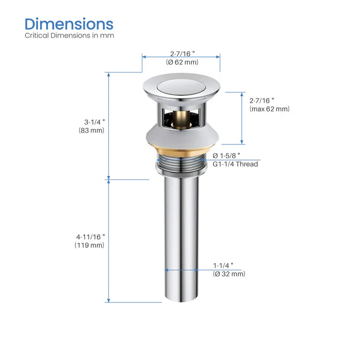 Casa Fixtures - Bathroom Accessories - Bathroom Sink Pop Up Drain Stopper Small Cover with Overflow (PW-1)