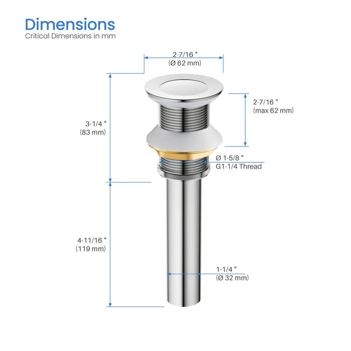 Casa Fixtures - Bathroom Accessories - Bathroom Sink Pop Up Drain Stopper Small Cover without Overflow (PW-2)