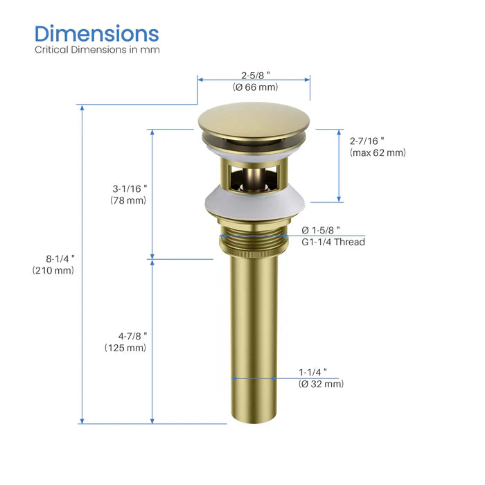 Casa Fixtures - Bathroom Accessories - Bathroom Sink Pop Up Drain Stopper Full Cover with Overflow (PW-3)