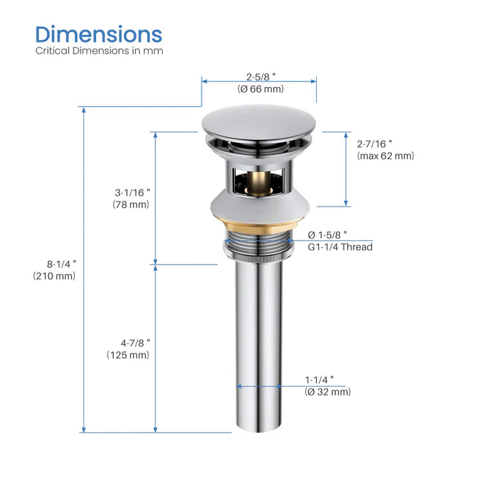 Casa Fixtures - Bathroom Accessories - Bathroom Sink Pop Up Drain Stopper Full Cover with Overflow (PW-3)