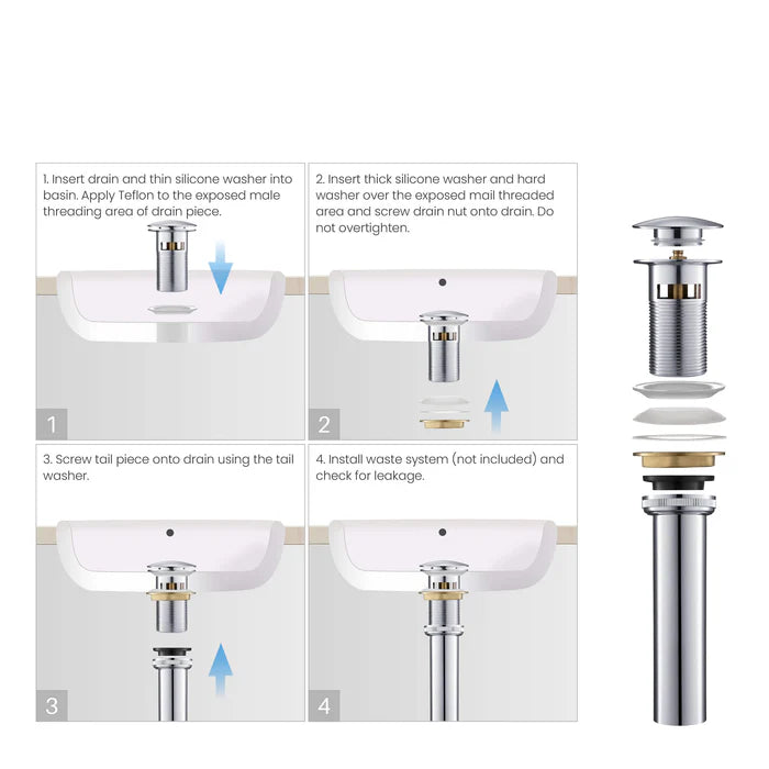 Casa Fixtures - Bathroom Accessories - Bathroom Sink Pop Up Drain Stopper Full Cover with Overflow (PW-3)