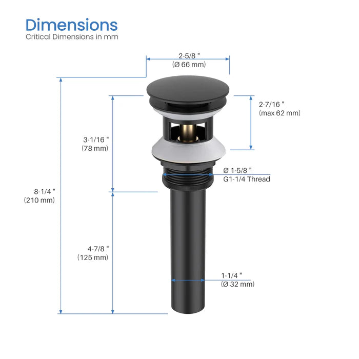 Casa Fixtures - Bathroom Accessories - Bathroom Sink Pop Up Drain Stopper Full Cover with Overflow (PW-3)