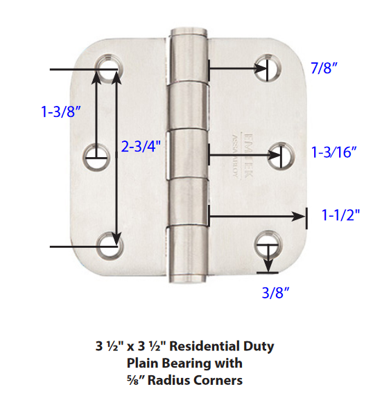 Emtek - Stainless Steel Hinges - Residential Duty Plain Bearing Hinges (Pairs)