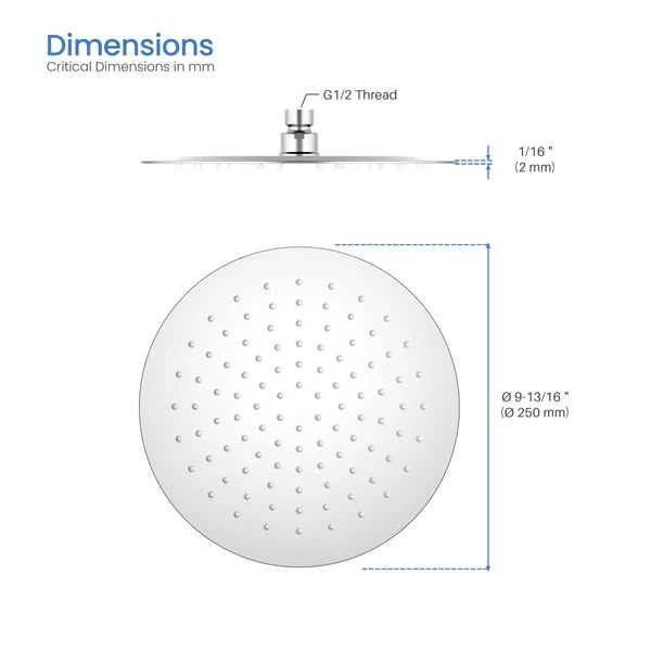 Casa Fixtures - Shower Head - Halo 10" Metal Rain Shower Head 2mm Ultra Thin Profile (RS100)