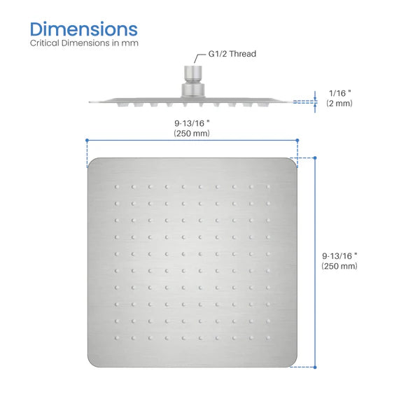 Casa Fixtures - Shower Head - Quadra 10" Metal Rain Shower Head 2mm Ultra Thin Profile (RS101)