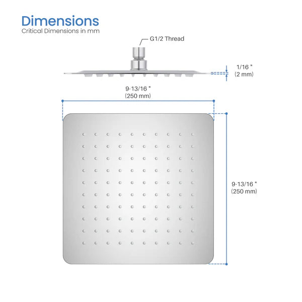 Casa Fixtures - Shower Head - Quadra 10" Metal Rain Shower Head 2mm Ultra Thin Profile (RS101)