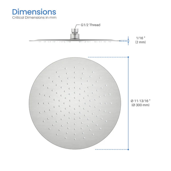 Casa Fixtures - Shower Head - Halo 12" Metal Rain Shower Head 2mm Ultra Thin Profile (RS102)