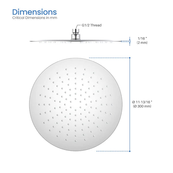 Casa Fixtures - Shower Head - Halo 12" Metal Rain Shower Head 2mm Ultra Thin Profile (RS102)