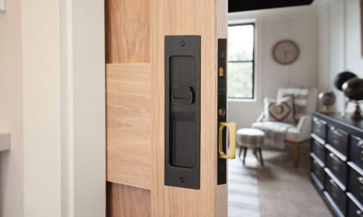 Emtek Sandcast Bronze Rustic Modern Rectangular Pocket Door Mortise Lock