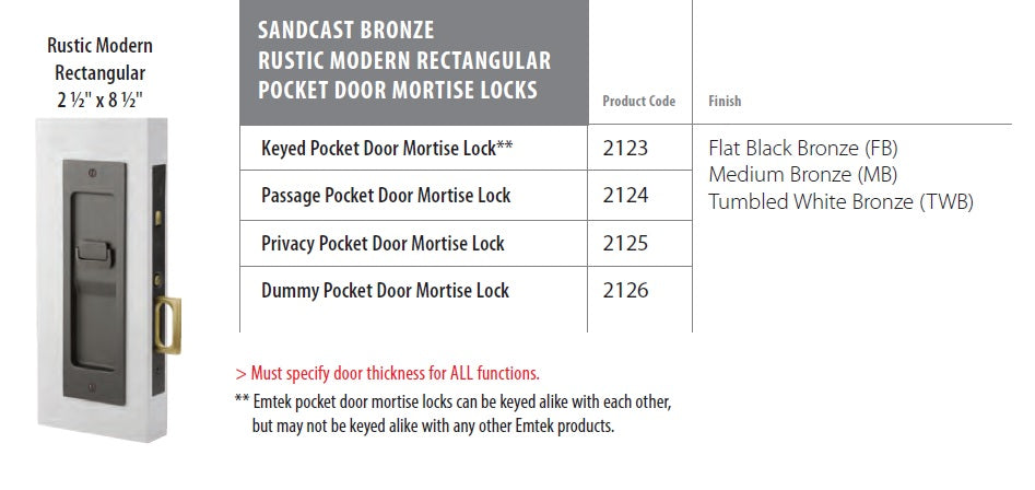 Emtek Sandcast Bronze Rustic Modern Rectangular Pocket Door Mortise Lock