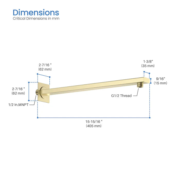 Casa Fixtures - Shower Arm - Quadra 16" Wall Mounted Shower Arm (SA1601)