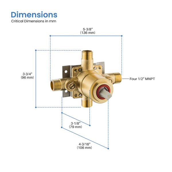 Casa Fixtures - Rough-in Valves - Single Function Pressure Balance Shower System Rough-in Valve with Cartridge (SV1-1)