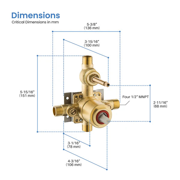 Casa Fixtures - Rough-in Valves - 2 Function Pressure Balance Shower System Rough-in Valve with Cartridge (SV1-2)
