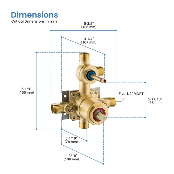 Casa Fixtures - Rough-in Valves - 3 Function Pressure Balance Shower System Rough-in Valve with Cartridge (SV1-3)