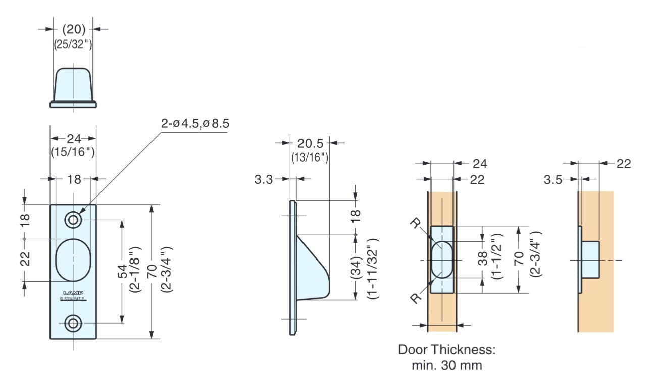 Sugatsune YK-70 Stainless Steel Recessed Pull