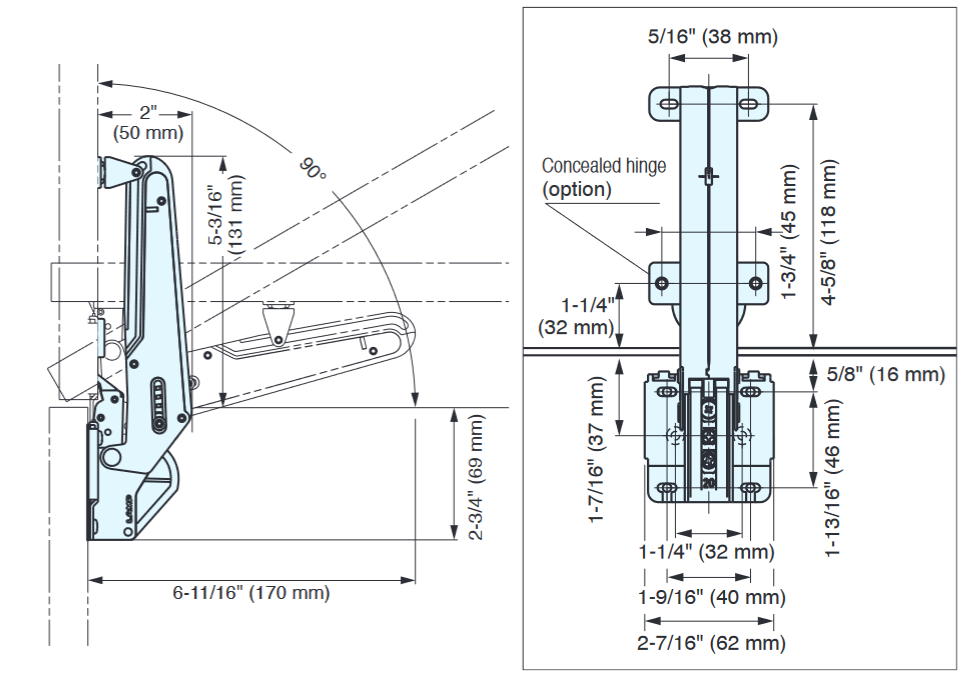Sugatsune ARN-2 Lift Assist Lid Stay, Soft-Close (Top Opening)
