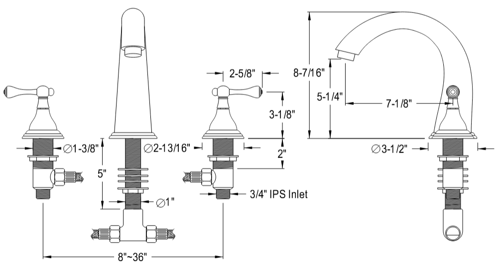 Kingston - Tub Faucets - Vintage KS536BL Two-Handle 3-Hole Deck Mount Roman Tub Faucet