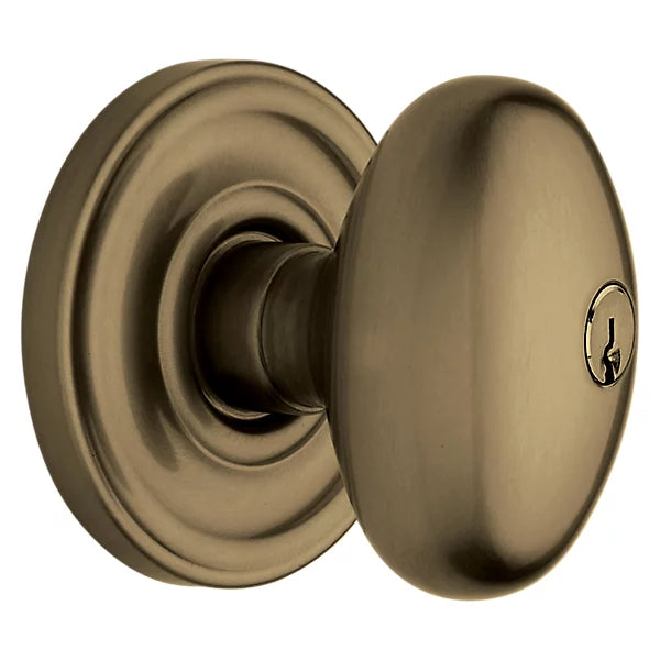 Baldwin - Estate Collection - Keyed Knobs & Levers - 5225 Egg Keyed Door Knob w/ Classic Rose (Pre-Configured)