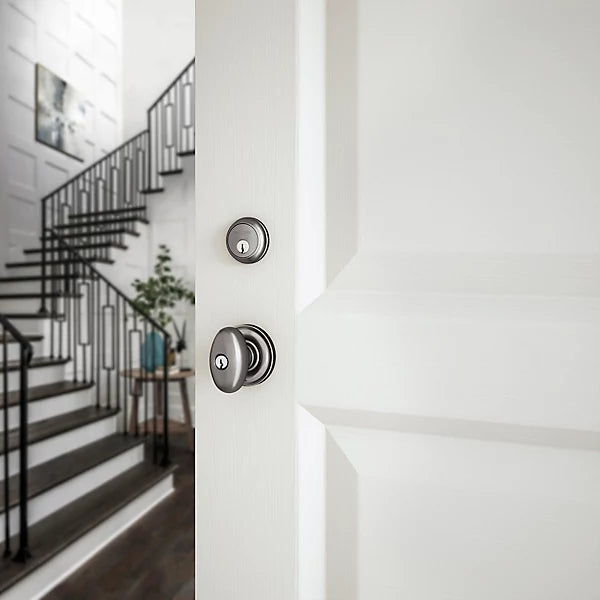 Baldwin - Estate Collection - Keyed Knobs & Levers - 5225 Egg Keyed Door Knob w/ Classic Rose (Pre-Configured)