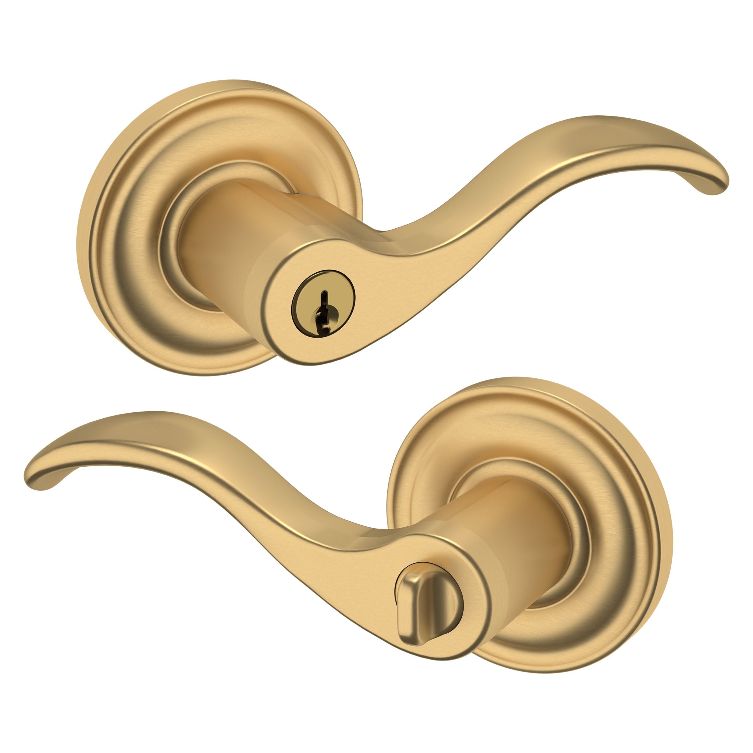 Baldwin - Estate Collection - Keyed Knobs & Levers - 5255 Wave Keyed Door Lever w/ Classic Rose (Pre-Configured)