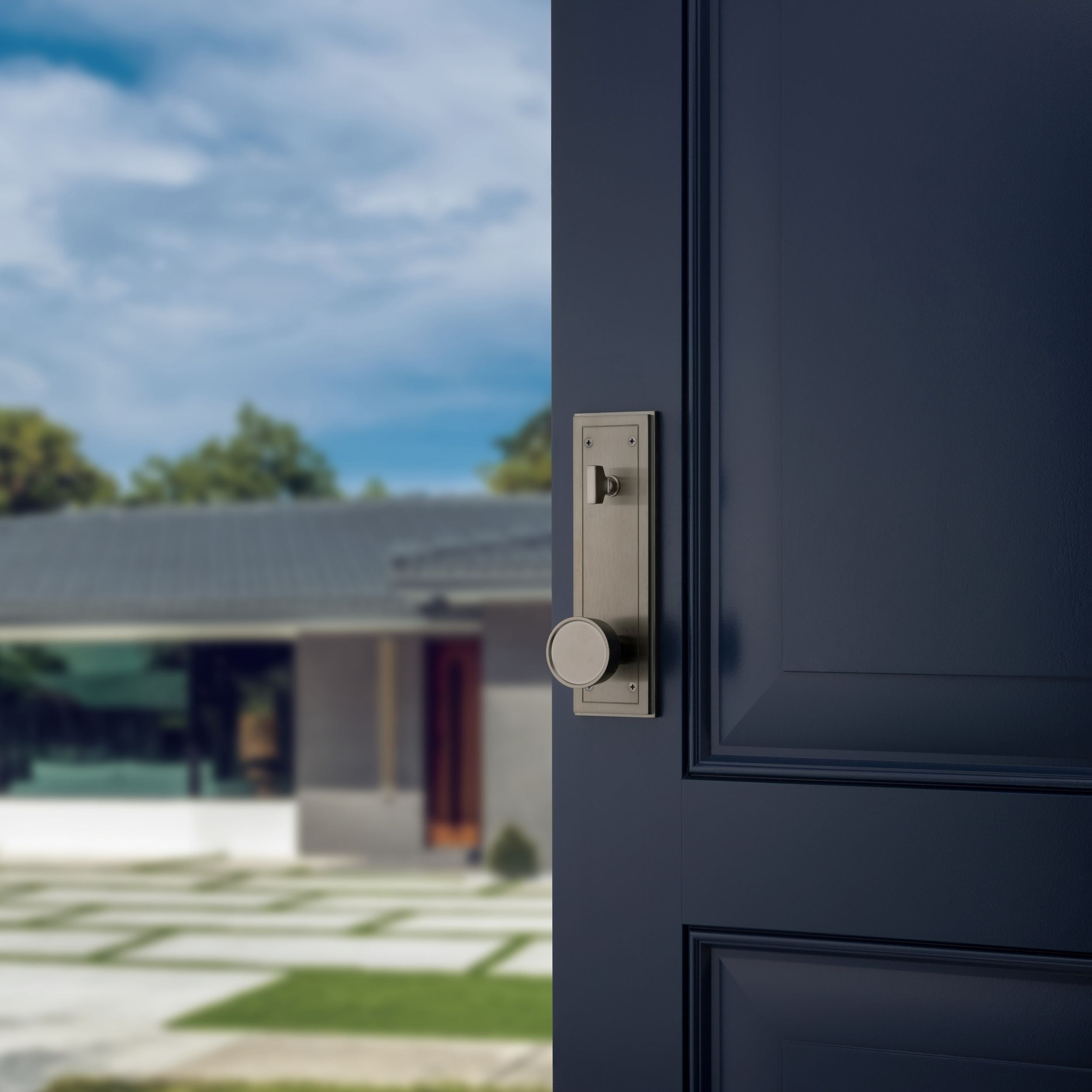 Baldwin - Estate Collection - Tubular Entry Handlesets - Hollywood Hills Full Escutcheon Emergency Egress Handleset w/ K008 Hollywood Hills Knob