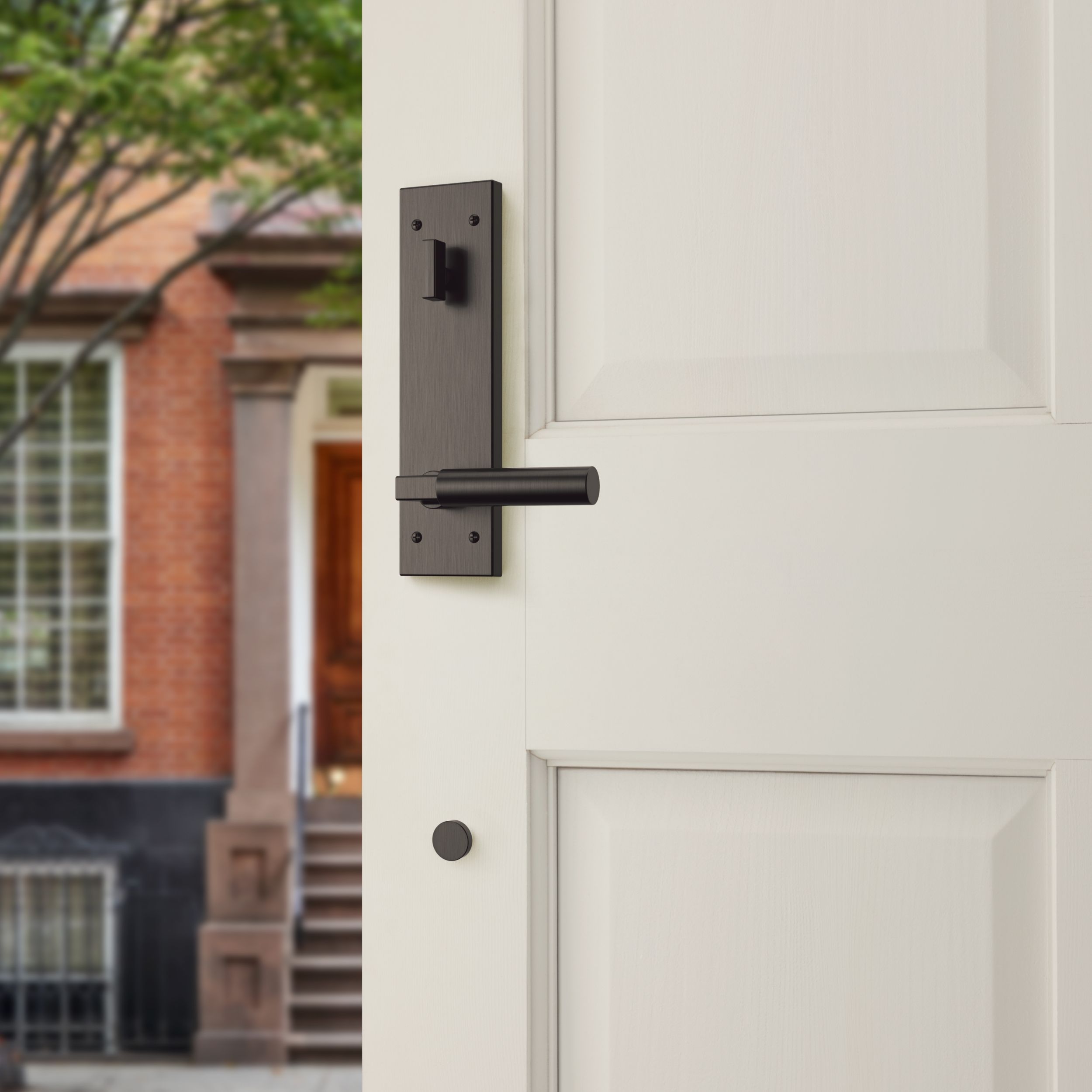 Baldwin - Estate Collection - Tubular Entry Handlesets - Gramercy Full Escutcheon Emergency Egress Handleset w/ L029 Gramercy Lever