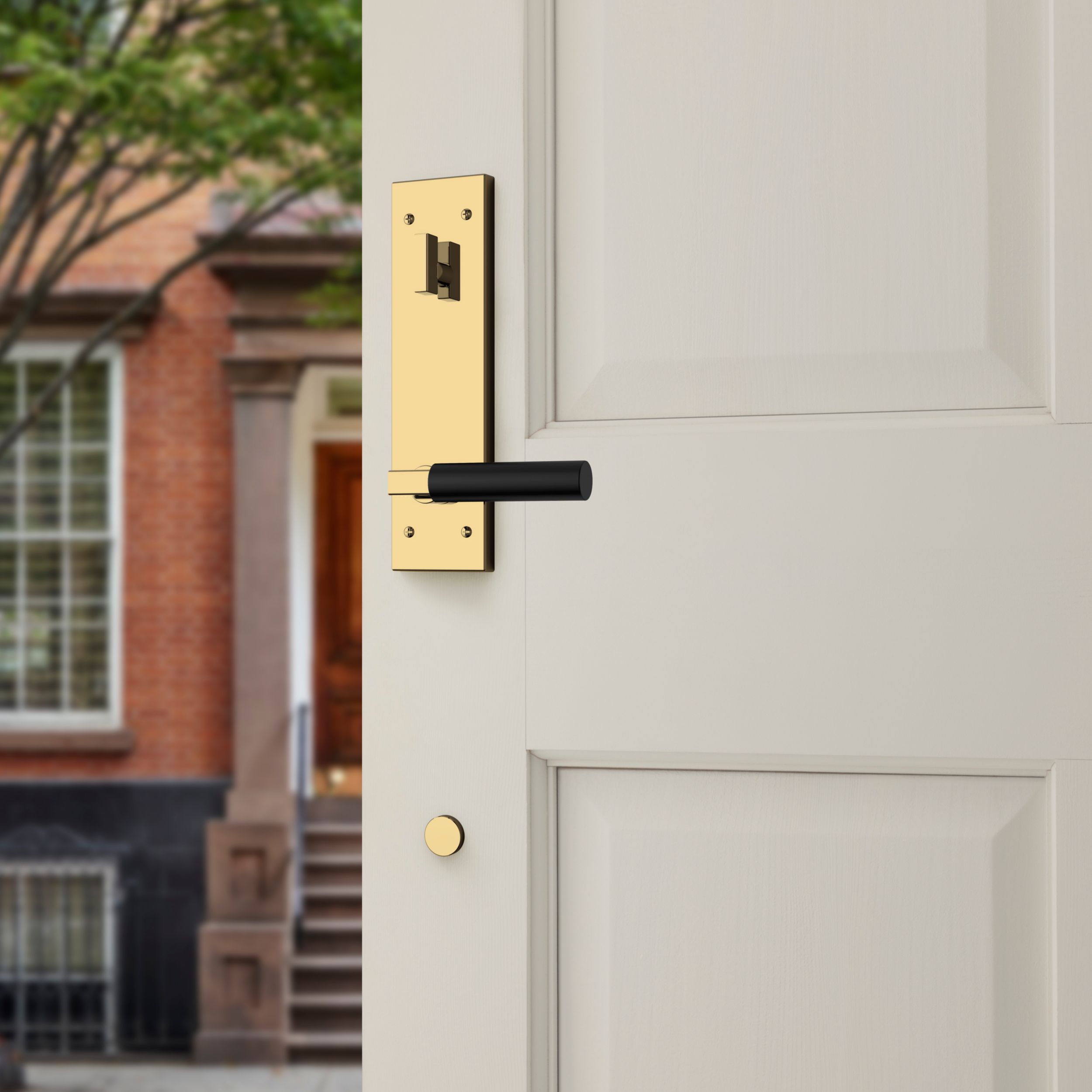 Baldwin - Estate Collection - Tubular Entry Handlesets - Gramercy Full Escutcheon Emergency Egress Handleset w/ L029 Gramercy Lever