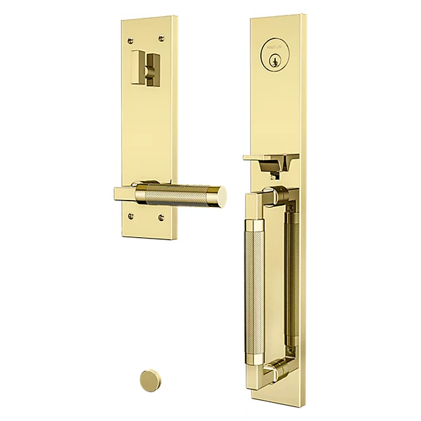 Baldwin - Estate Collection - Tubular Entry Handlesets - Gramercy Knurled Full Escutcheon Emergency Egress Handleset w/ L030 Gramercy Knurled Lever