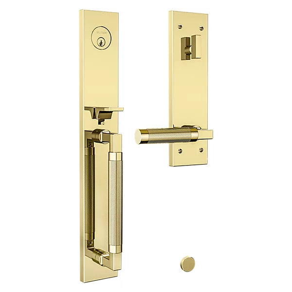 Baldwin - Estate Collection - Tubular Entry Handlesets - Gramercy Knurled Full Escutcheon Emergency Egress Handleset w/ L030 Gramercy Knurled Lever